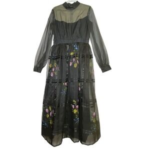 Vintage Carrie Couture Black Sheer Organza‎ Dress Goth Prairie Western Size 7/8